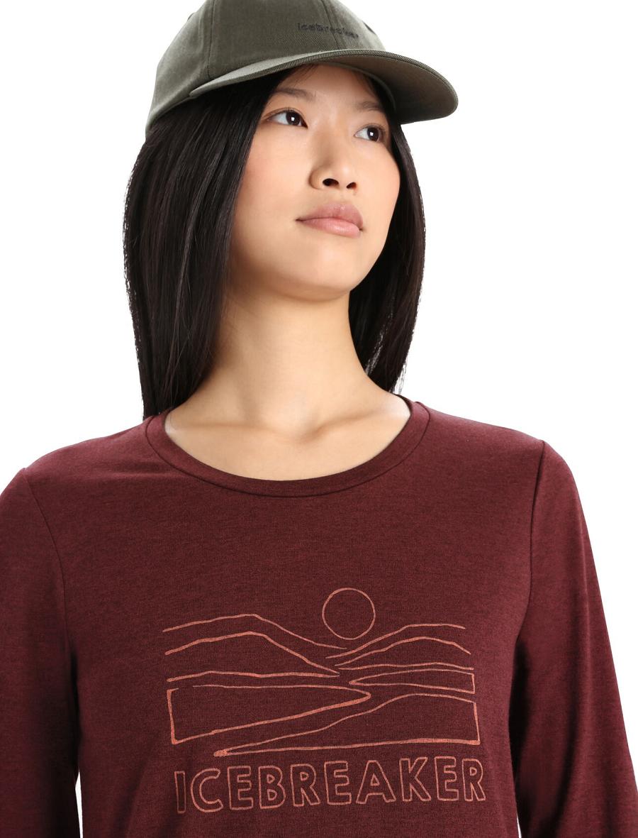 Women's Icebreaker Merino Central Classic T-Shirt Sunset Long Sleeve Espresso | CA 1313EBCX